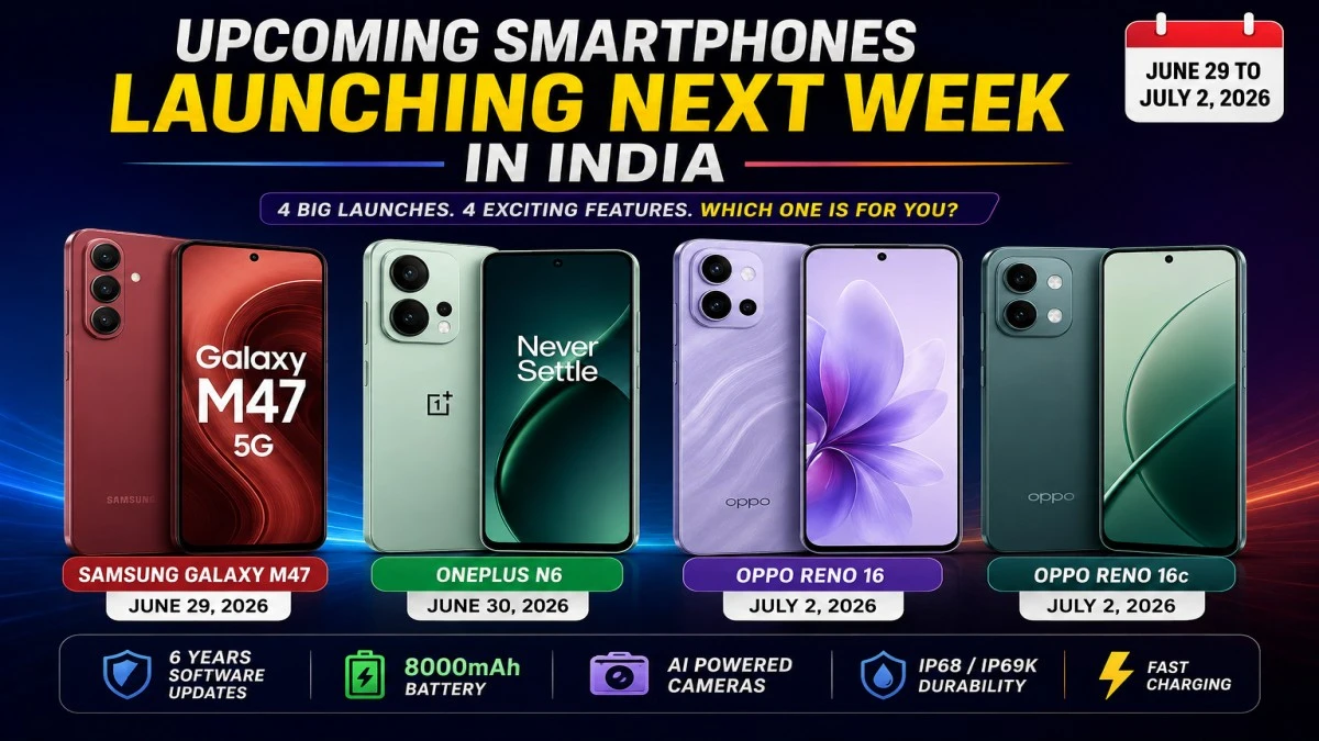 Best Upcoming Smartphones Launching Next Week in India: Galaxy M47, OnePlus N6 (8000mAh), OPPO Reno 16 Series & More